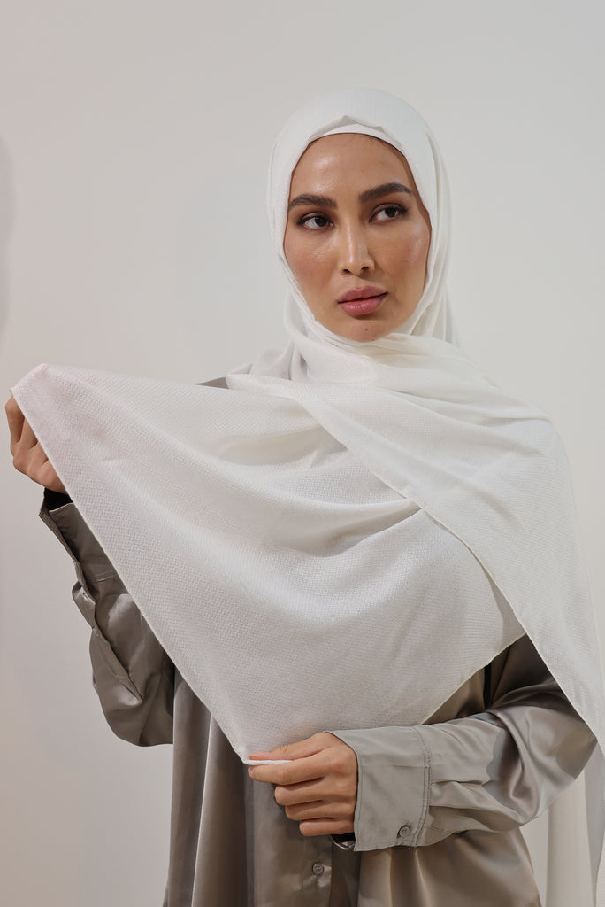 Shine The Hijab Aloe Vera Fabric Hijab Collection in its Natural Ivory Color