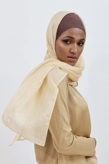 SHINE THE HIJAB-Silk beige hijab from everyday collection.
