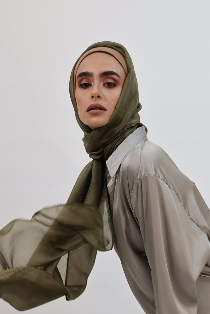 SHINE THE HIJAB-Silk Olive hijab from everyday collection.