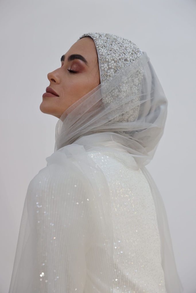 Shine the hijab silver glow set for bridal and special occasions