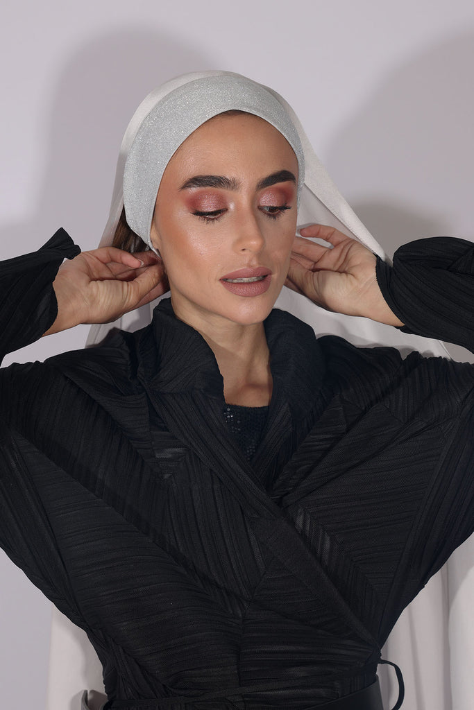 Shine the hijab Al Johara silk satin hijab in Platinum color easy to wear and fix for bridal and special occasions