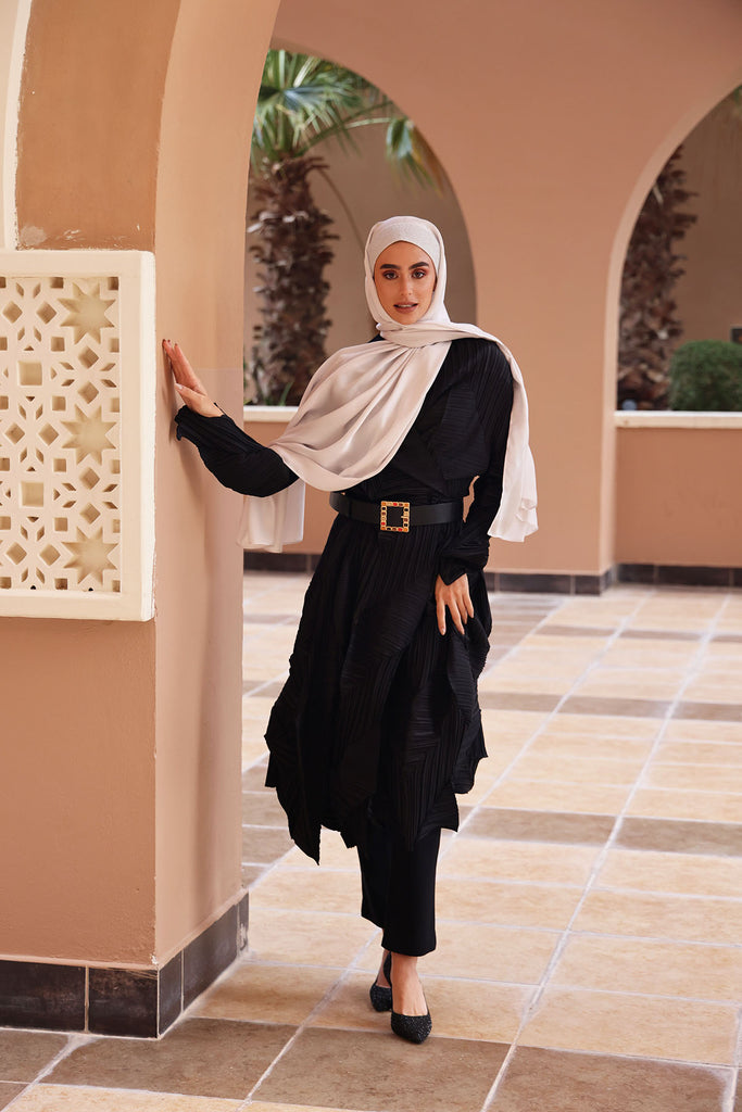 Shine the hijab Al Johara silk satin hijab in Platinum color for bridal and special occasions