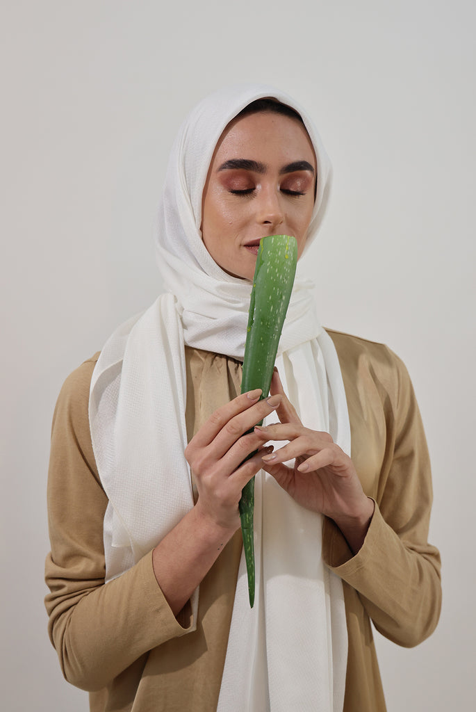 Shine The Hijab Aloe Vera Fabric Hijab Collection in its Natural Ivory Color