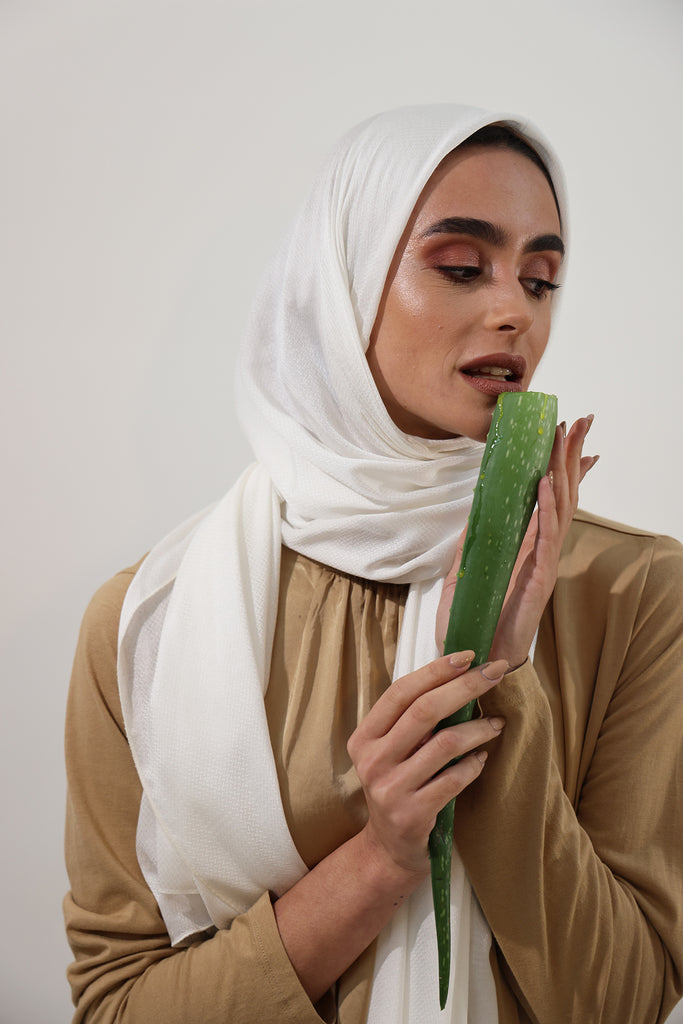 Shine The Hijab Aloe Vera Fabric Hijab Collection in its Natural Ivory Color