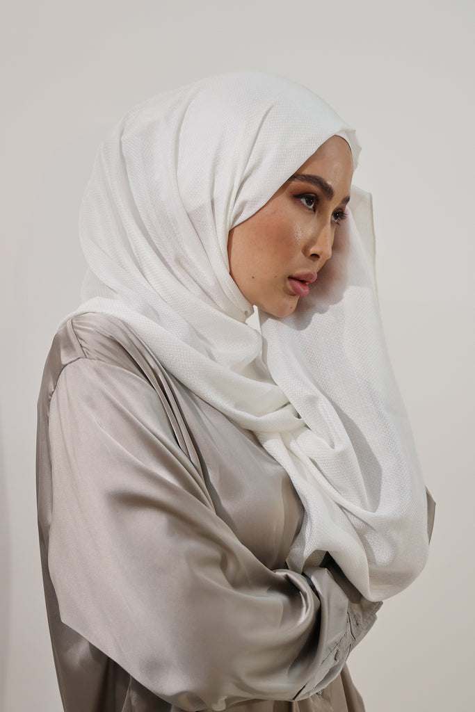 Shine The Hijab Aloe Vera Fabric Hijab Collection in its Natural Ivory Color