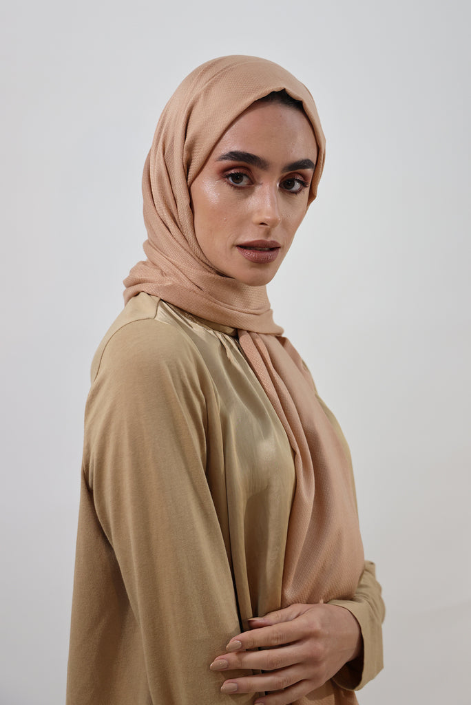 Shine The Hijab Aloe Vera Fabric Hijab Collection in its Terracotta Color
