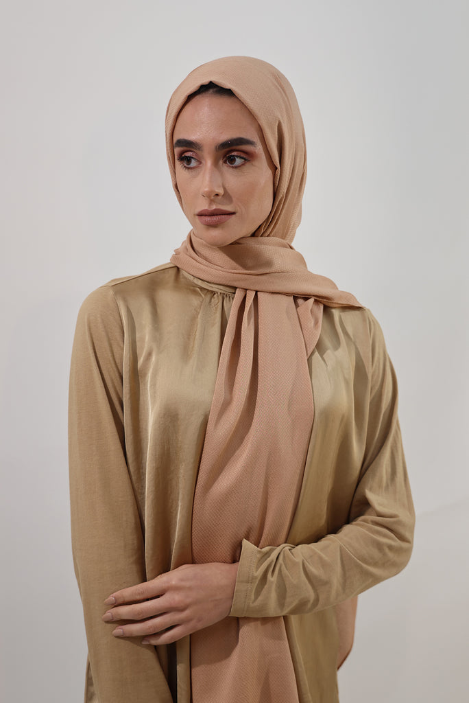 Shine The Hijab Aloe Vera Fabric Hijab Collection in its Terracotta Color