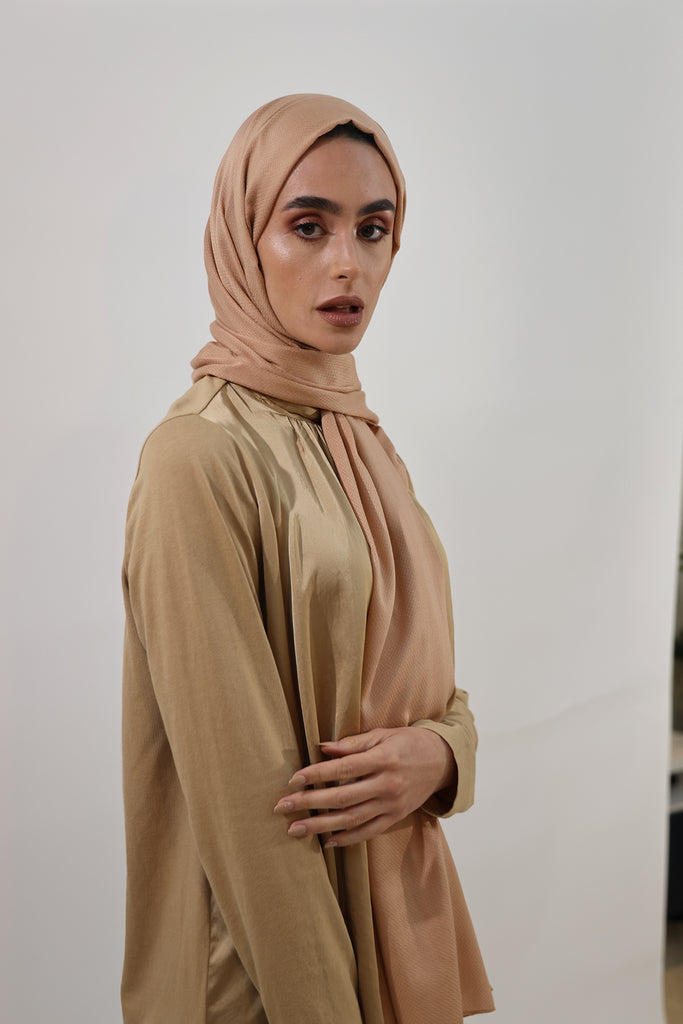 Shine The Hijab Aloe Vera Fabric Hijab Collection in its Terracotta Color