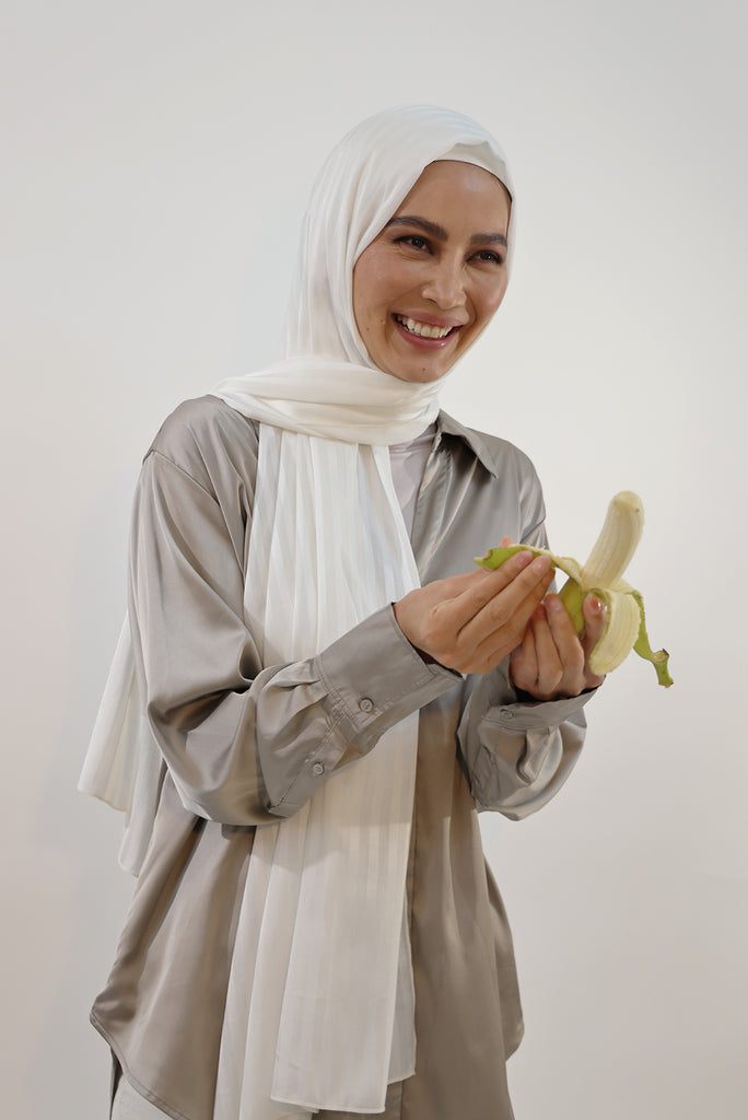 Shine The Hijab Banana Fabric Hijab Collection in its Natural Ivory color