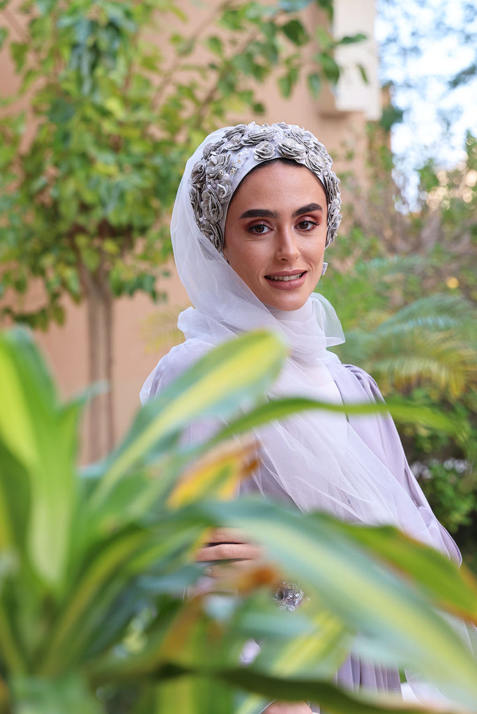 Shine The Hijab Floral & Beyond Veil in a Silver wear in different styles in one piece 