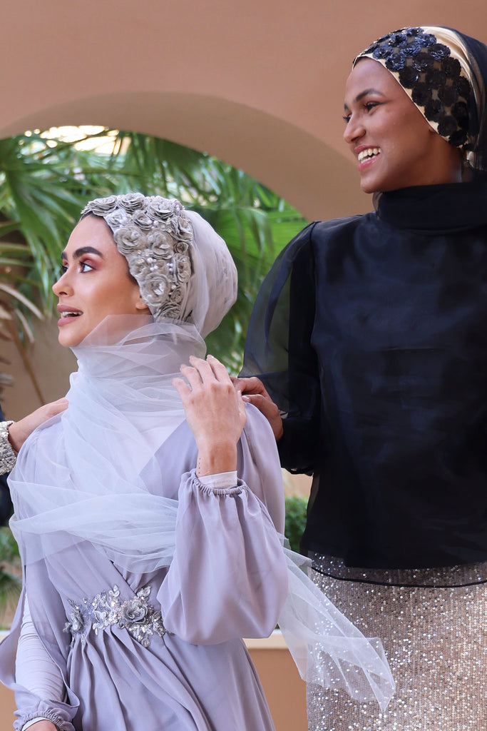 Shine The Hijab Floral & Beyond Veil in Silver color 