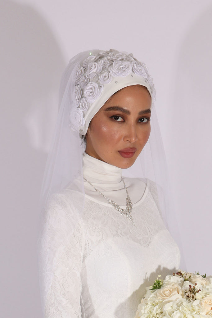 Shine The Hijab Floral & Beyond Veil turban and veil in one piece for Bridal and Occasions