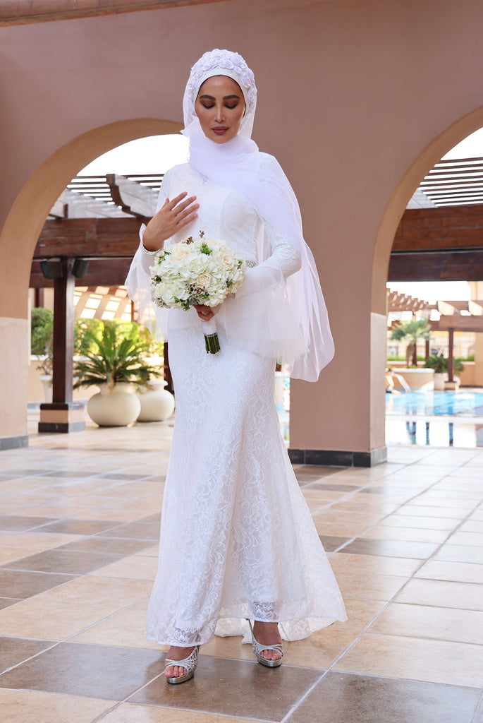 Shine The Hijab Floral & Beyond Veil in easy to wear While color for Bridal and Occasions 