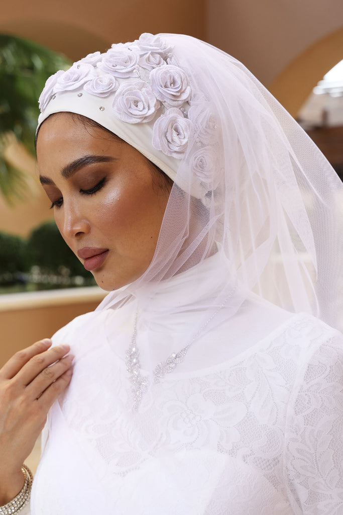 Shine The Hijab Floral & Beyond Veil in While color for Bridal and Occasions 
