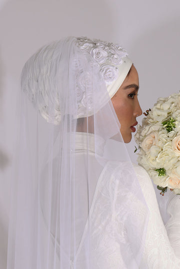 Shine The Hijab Floral & Beyond Veil in While color for Bridal and Occasions 