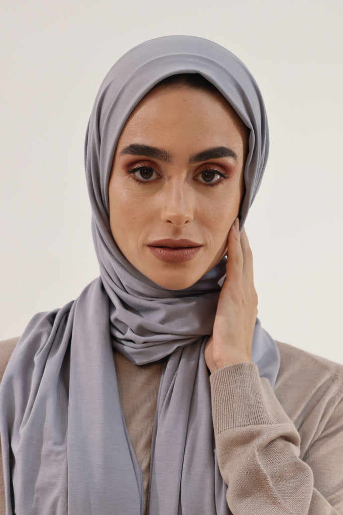 Silver silky Jersey hijab