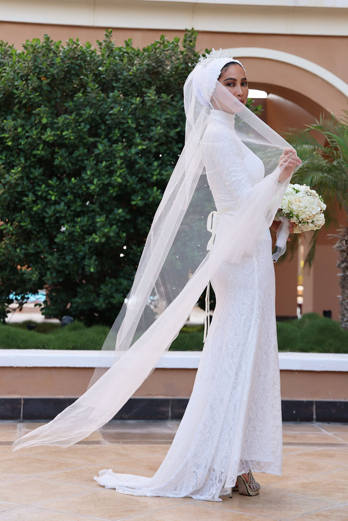 Shine The Hijab Products Majestic White Veil for Bridal and Occasions.
