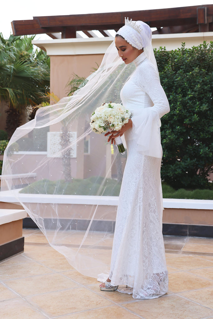 Shine The Hijab Products Majestic White Veil for Bridal and Occasions.