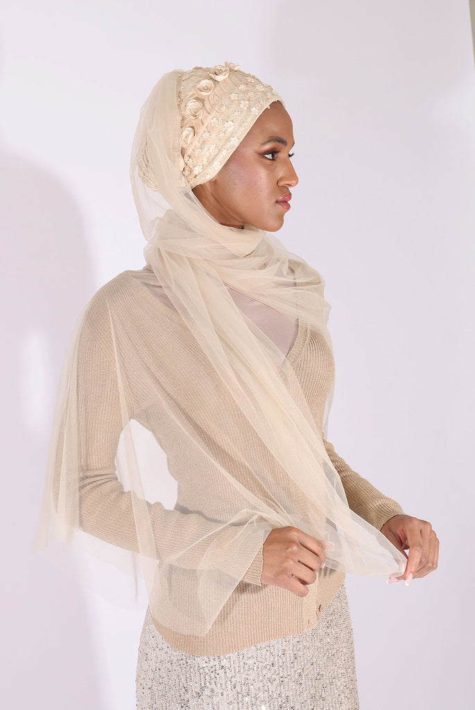 Shine the hijab unique Mystery in Cream for bridal and special occasions