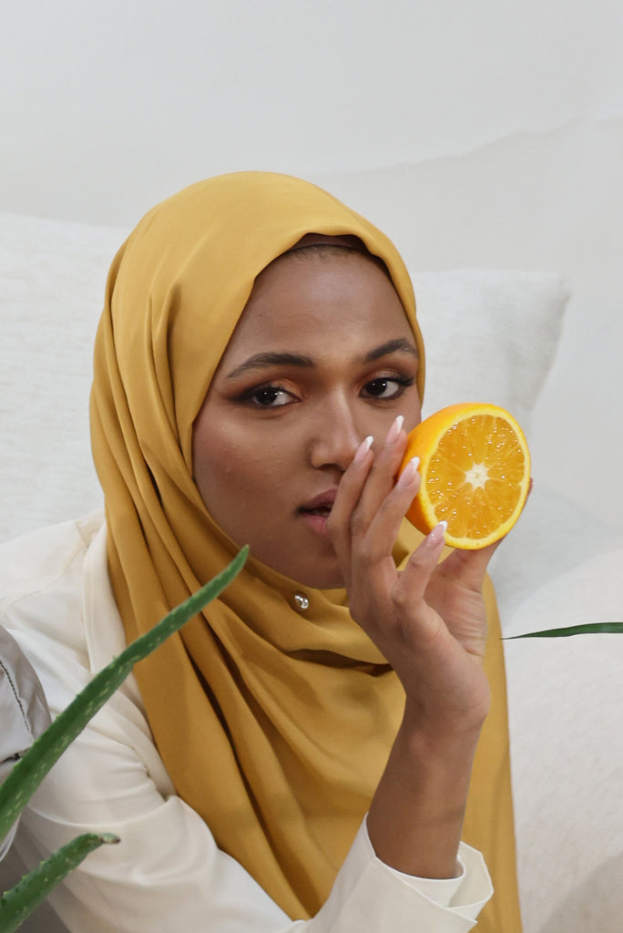 Shine The Hijab Oranges Fabric Hijab Collection in its Honeycomb Color