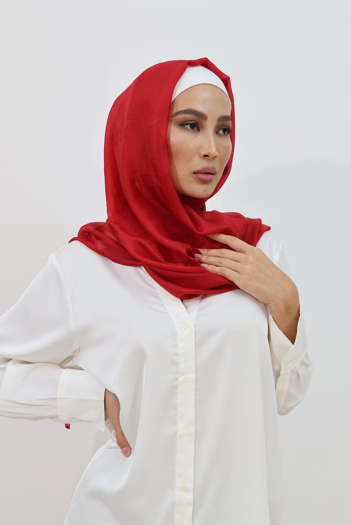 SHINE THE HIJAB-Silk Luscious Red hijab from everyday collection.