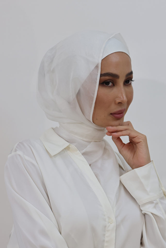 SHINE THE HIJAB-Silk White hijab from everyday collection.