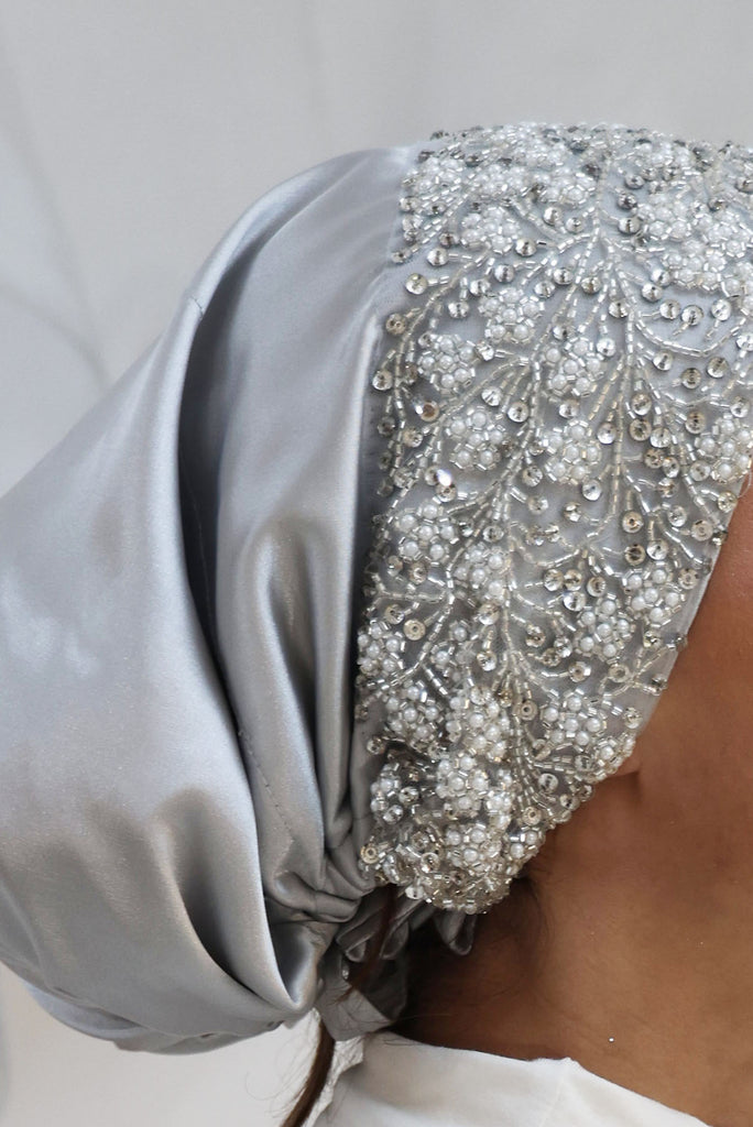 Shine the hijab silver Beanie for bridal and special occasions