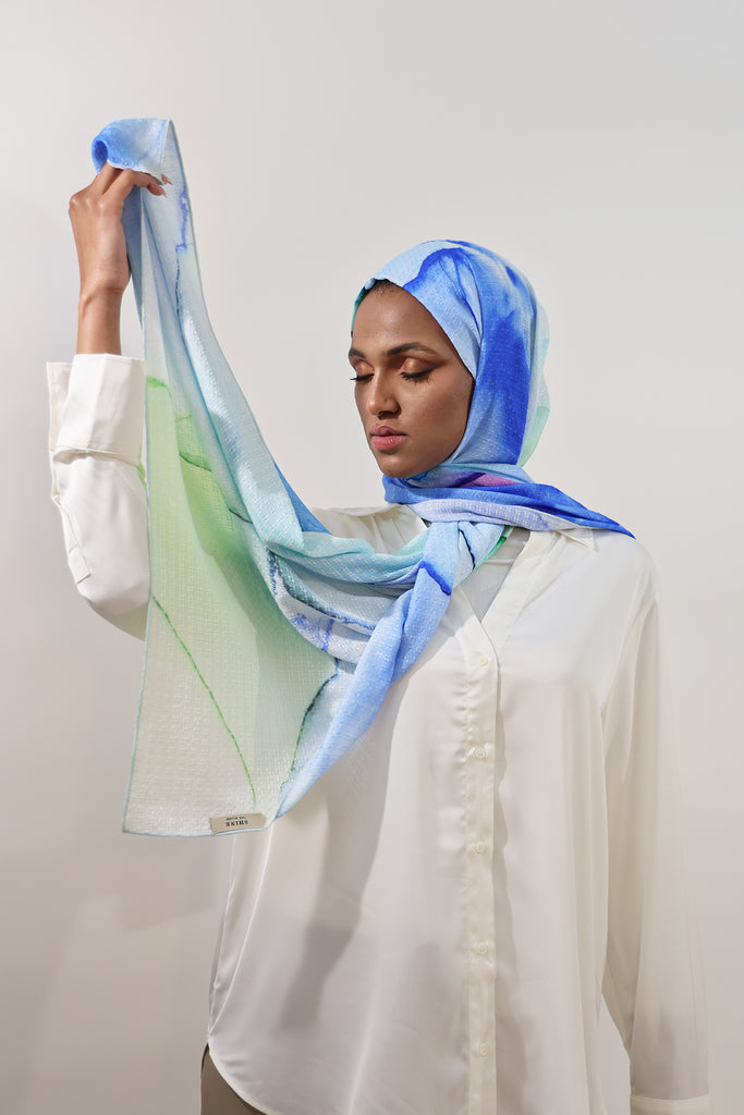 Shine The Hijab Sugarcane Fabric Hijab Collection in its Dream Waves Print