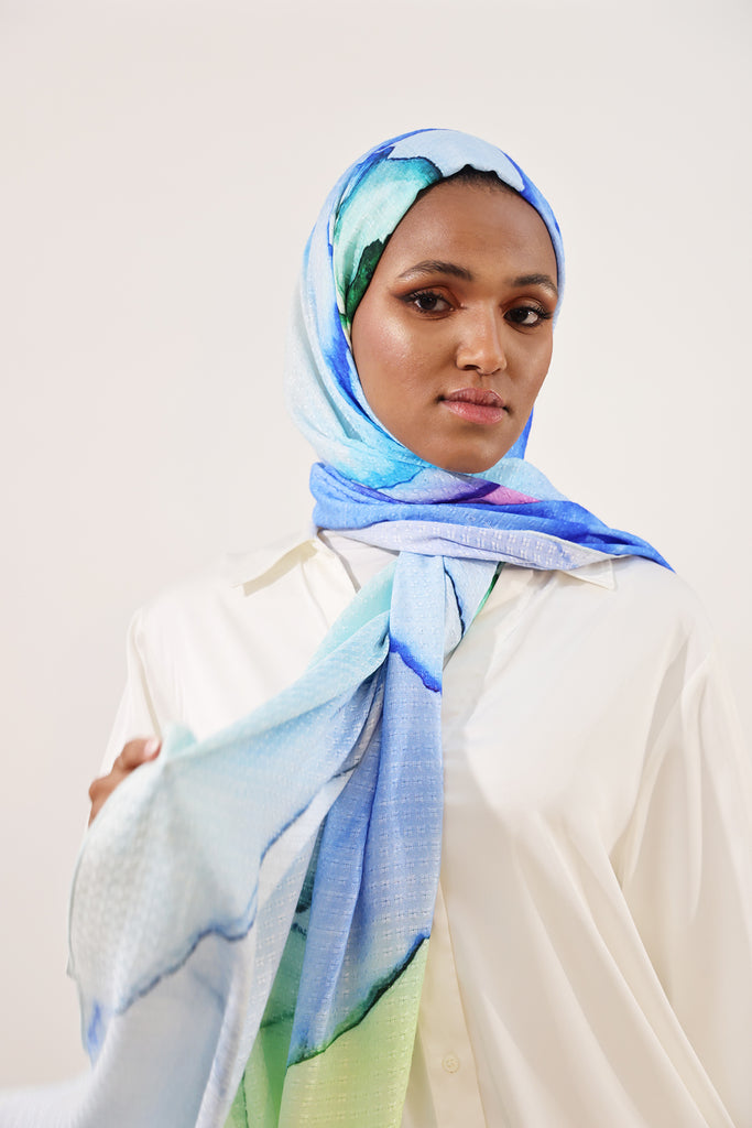 Shine The Hijab Sugarcane Fabric Hijab Collection in its Dream Waves Print