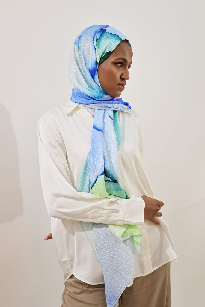 Shine The Hijab Sugarcane Fabric Hijab Collection in its Dream Waves Print